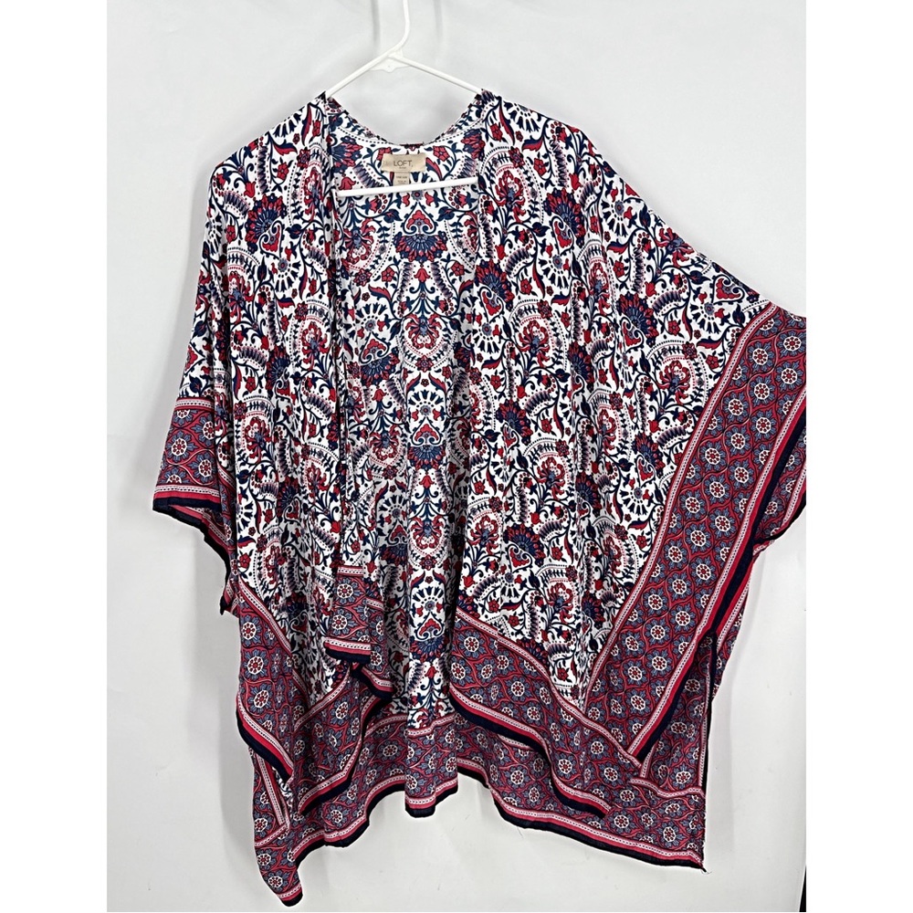 Loft outlet, red, white and blue paisley floral Bohemian Print Kimono Top OS